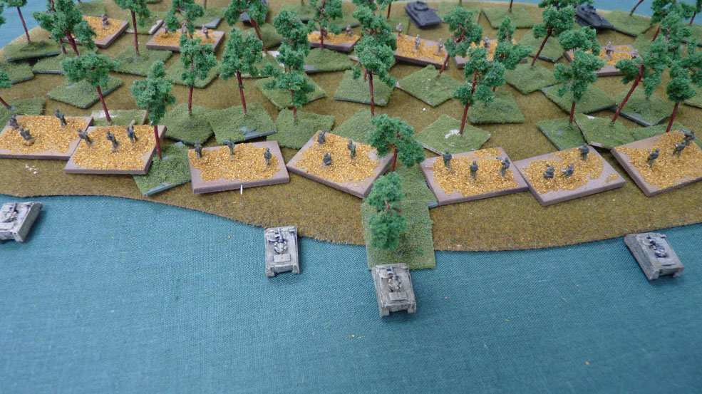 Israeli nfantry move into a wood supported by their carriers